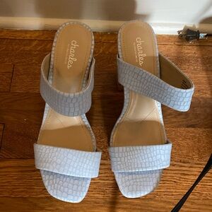 Brand new, never worn blue high heel sandals by Charles